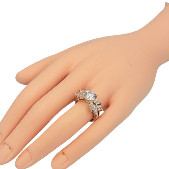 Lindeberg 925 Sterling Silver Zirconia Ring Sz 7 Marquise Round Cut Engagement - Picture 6 of 16